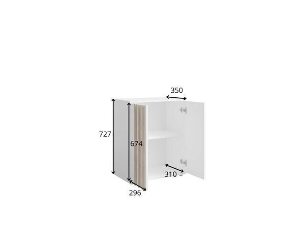 Komoda PURO 60 cm biała lamelowa, rysunek techniczny z wymiarami