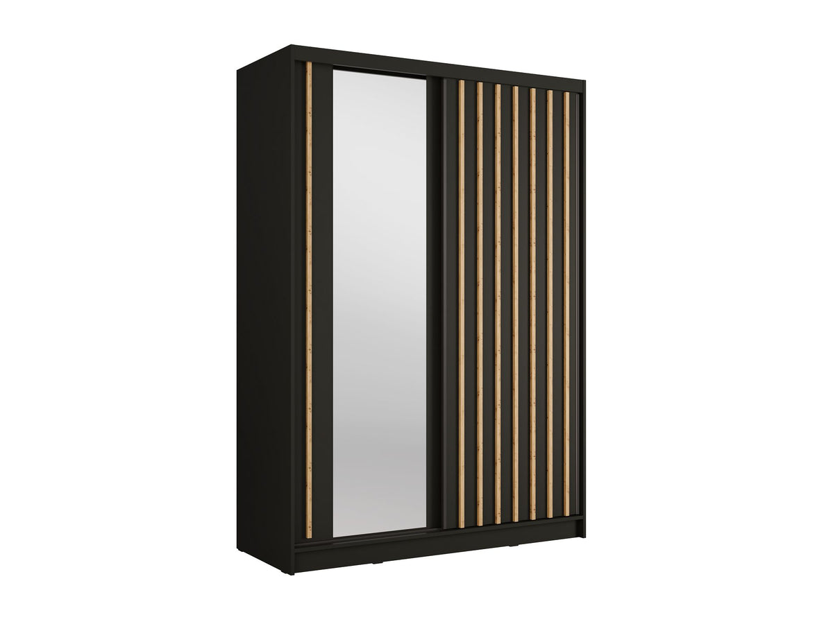 Szafa przesuwna LINEA 150 cm czarna z lustrem i lamelami