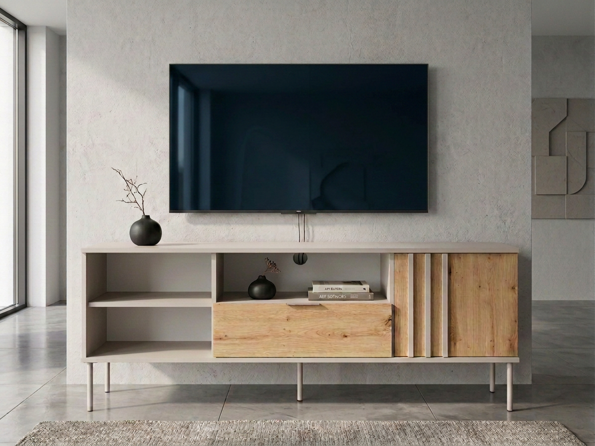 Szafka RTV LATTE 160 cm beżowa z dębem artisan