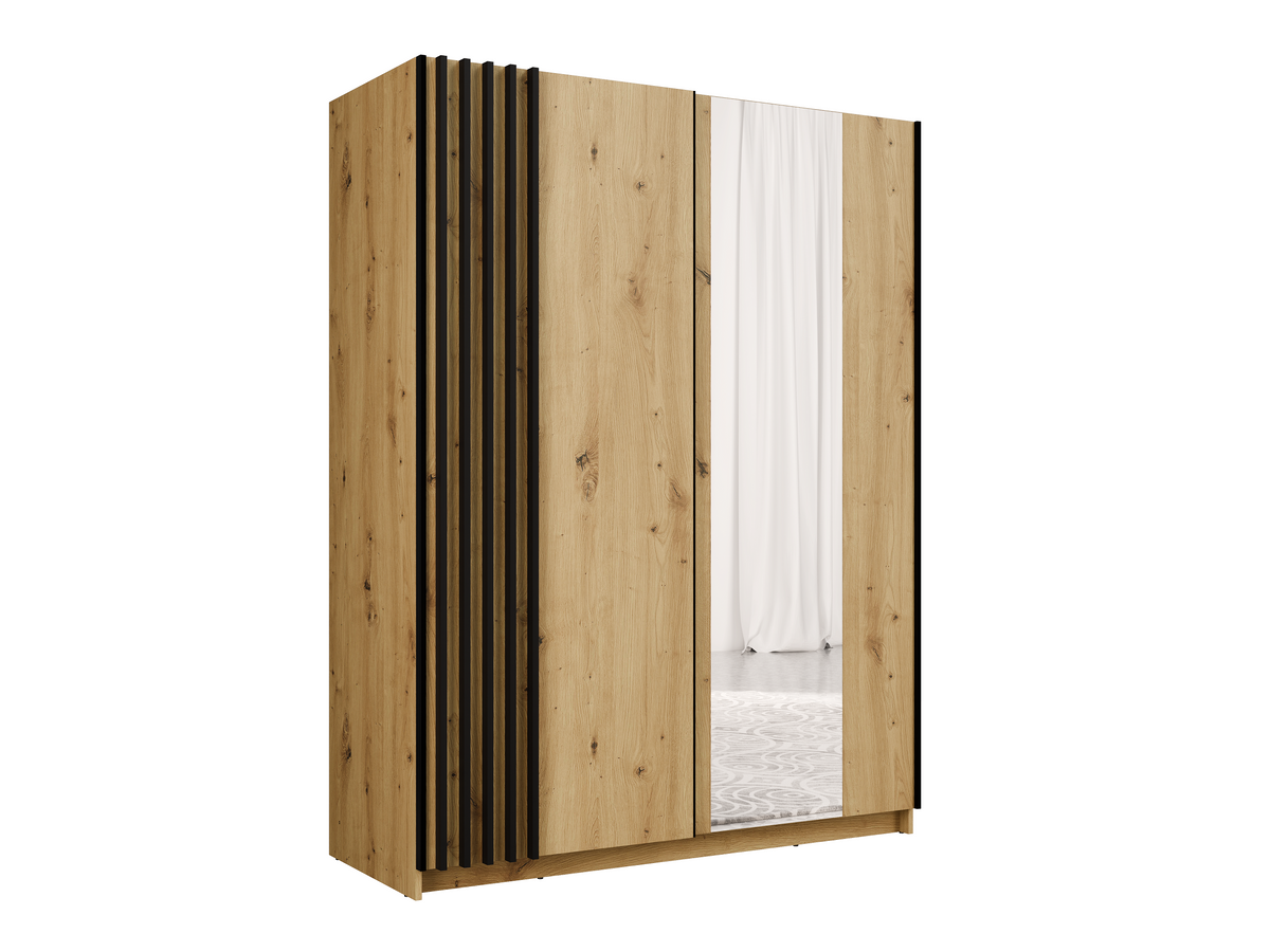 Szafa przesuwna STRIA 150,6 cm dąb artisan z lamelami i lustrem