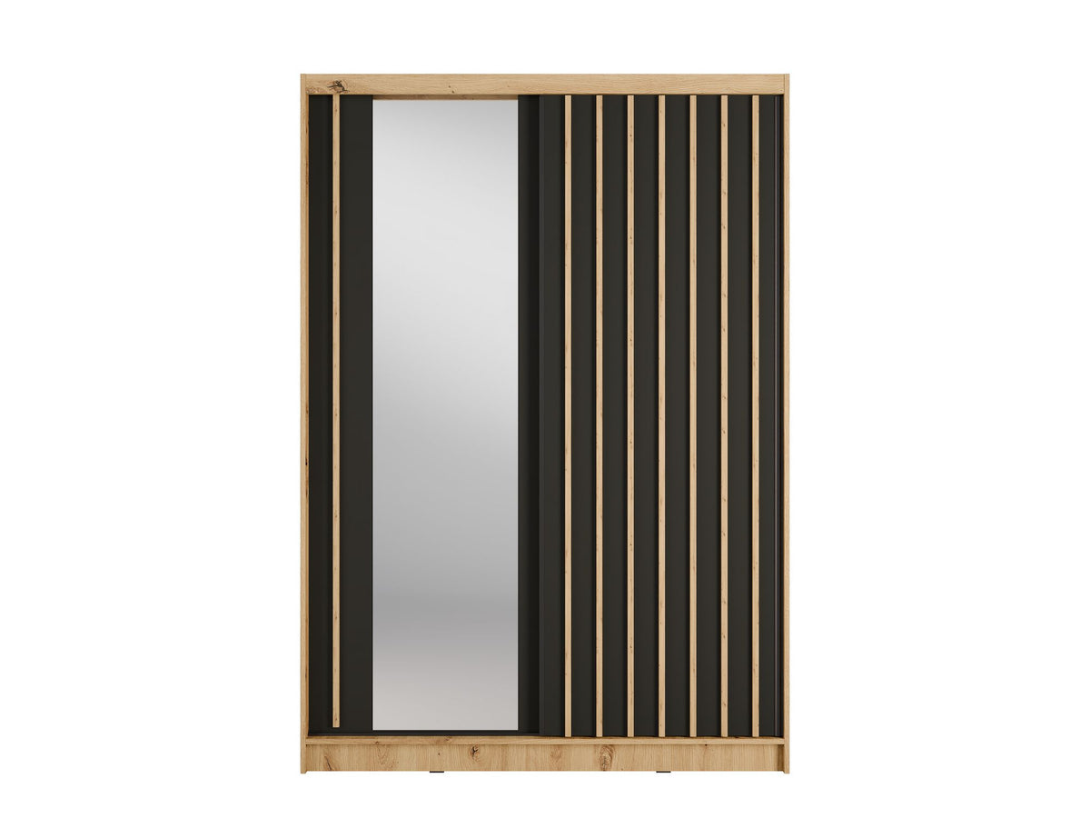Szafa przesuwna LINEA 150 cm w kolorze dąb artisan z lustrem i lamelami