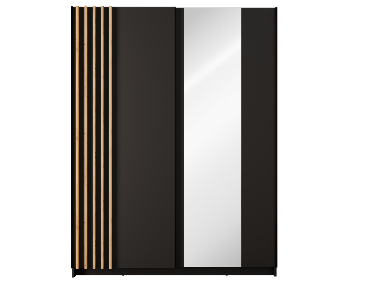 Szafa przesuwna STRIA 150,6 cm czarna z lamelami i lustrem