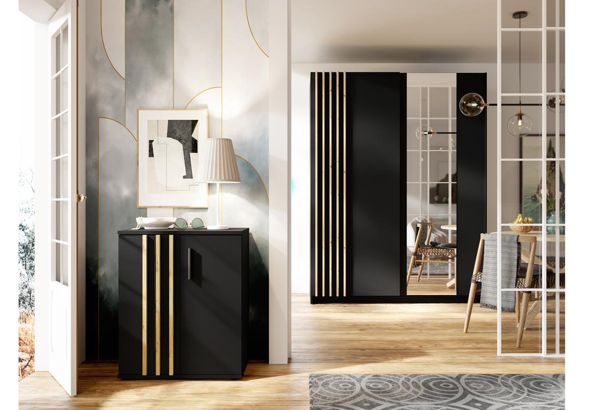 Komoda PURO 120 cm z szufladami, czarna, lamelowy front