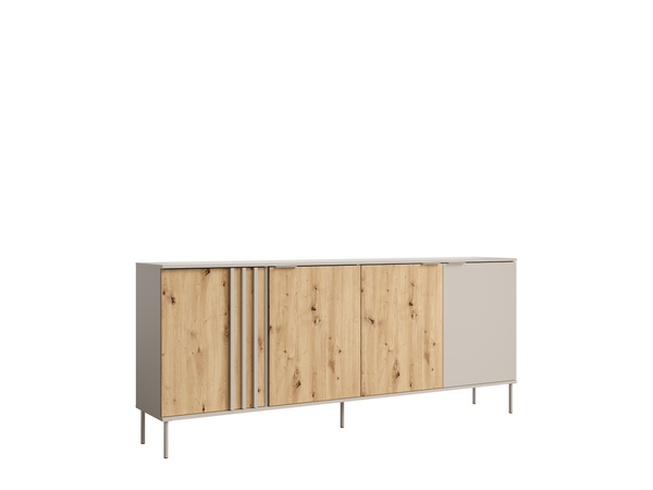 Komoda LATTE 220 cm beżowa z dębem artisan lamelowa, widok 2