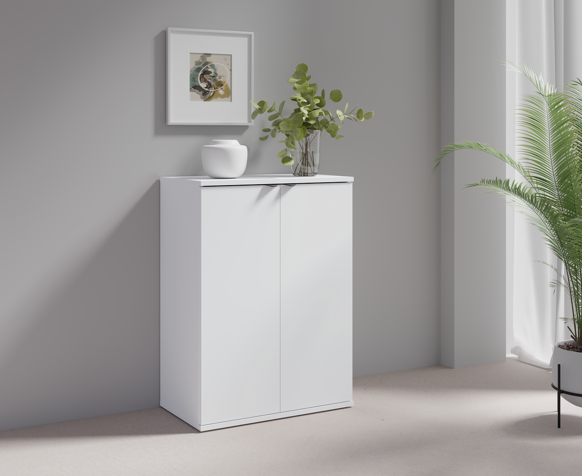 Komoda MODO 60 cm biała, dwudrzwiowa, z półką, wnętrze