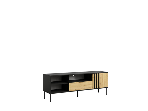 Szafka RTV NOTTE 160 cm czarna z dębem artisan, widok 2