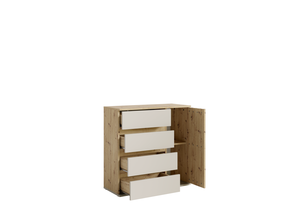 Komoda ATRIO 80 cm z 4 szufladami do przedpokoju, dąb artisan z beżem
