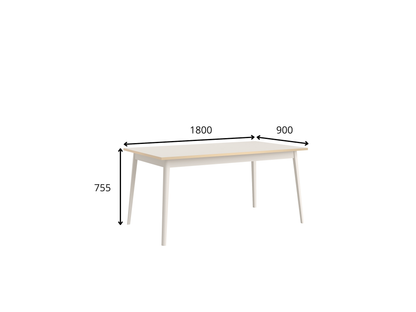 Rysunek techniczny z wymiarami: Stół DUNA 180 × 90 cm beżowy do jadalni