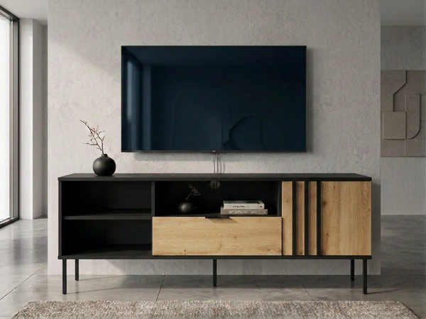 Szafka RTV NOTTE 160 cm czarna z dębem artisan