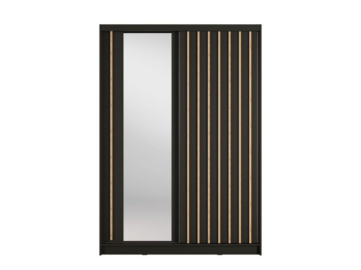 Szafa przesuwna LINEA 150 cm czarna z lustrem i lamelami, ujęcie 3