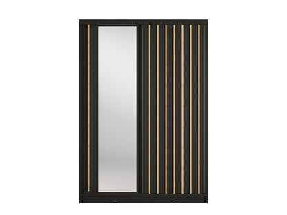 Szafa przesuwna LINEA 150 cm czarna z lustrem i lamelami, ujęcie 3