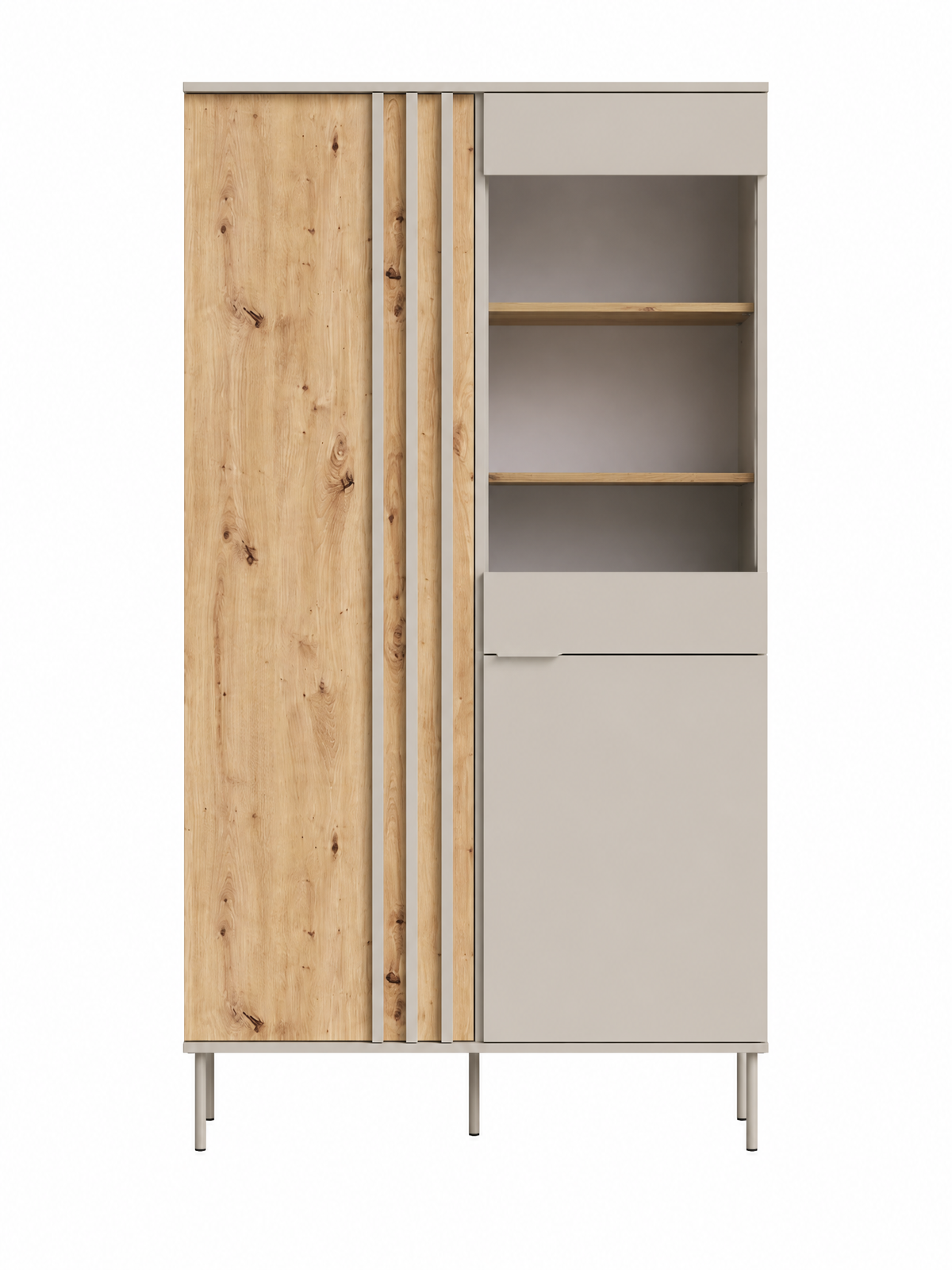 Witryna LATTE 110 cm beżowa z dębem artisan lamelowa