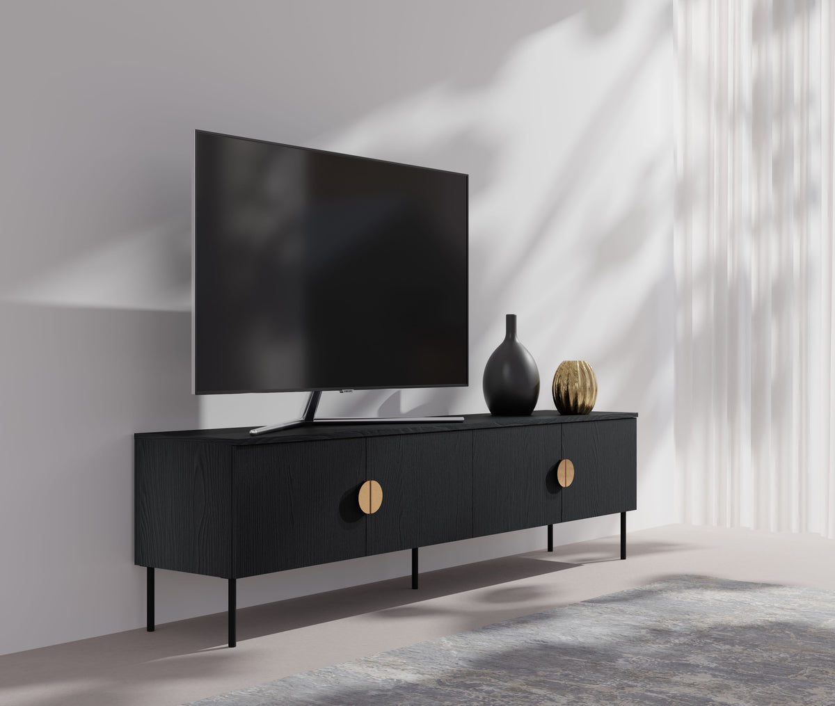 Szafka RTV AURO 200 cm czarna pod TV 75 cali