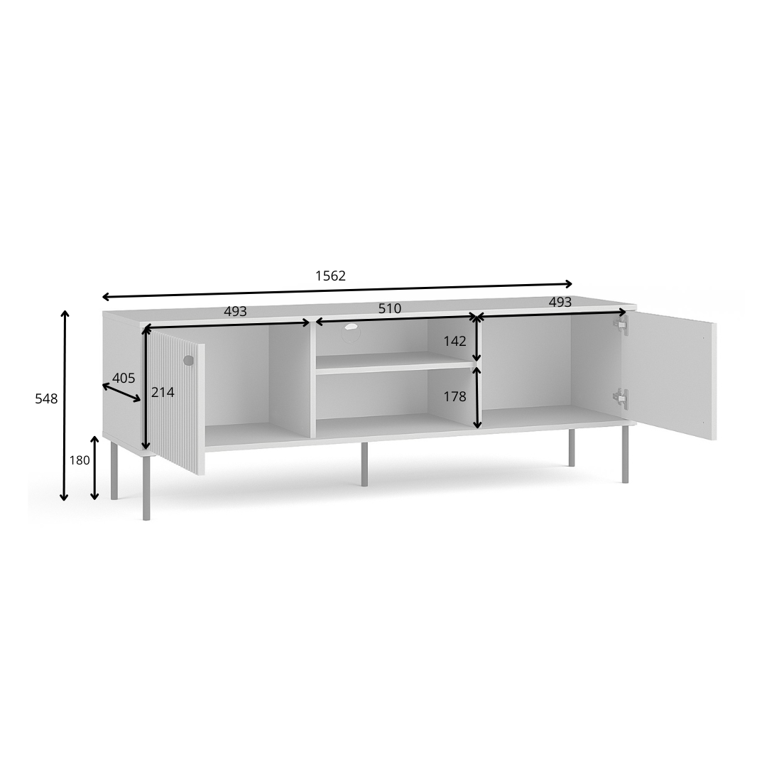 Szafka RTV SORA 156 cm szara ryflowana pod TV 65 cali
