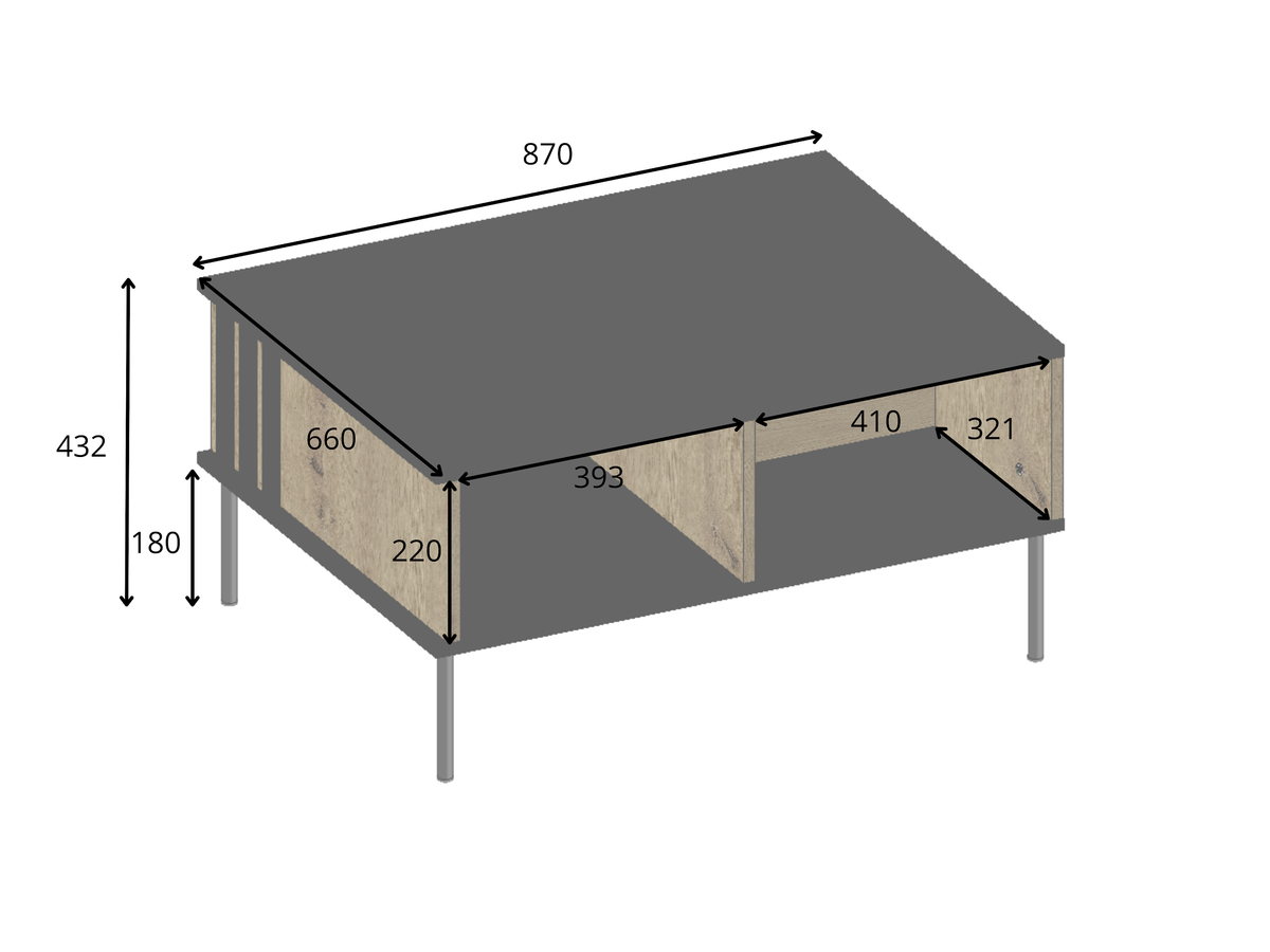 Stolik kawowy NOTTE 87 × 66 cm czarny z dębem artisan