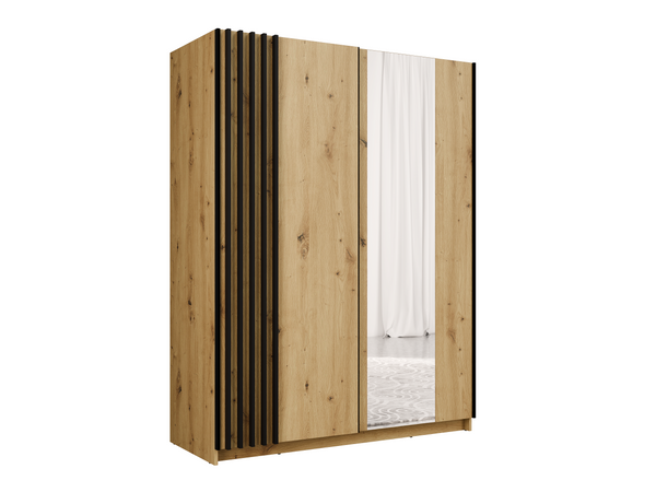 Szafa przesuwna STRIA 150,6 cm dąb artisan z lamelami i lustrem, widok 2