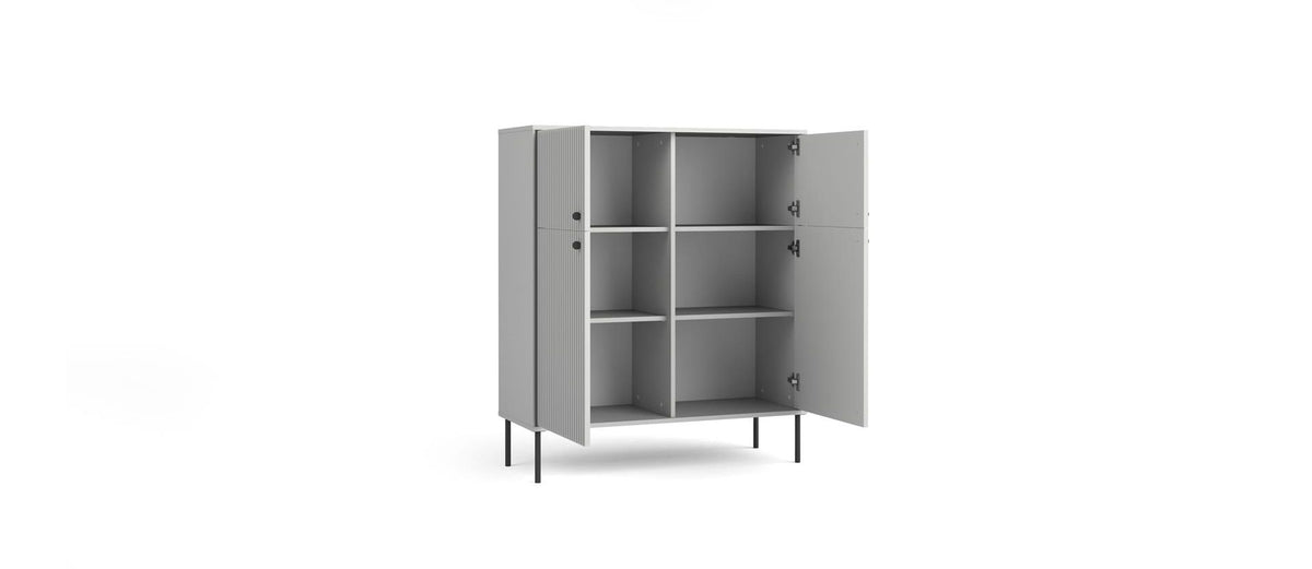 Kredens SORA 105 cm szary ryflowany czterodrzwiowy