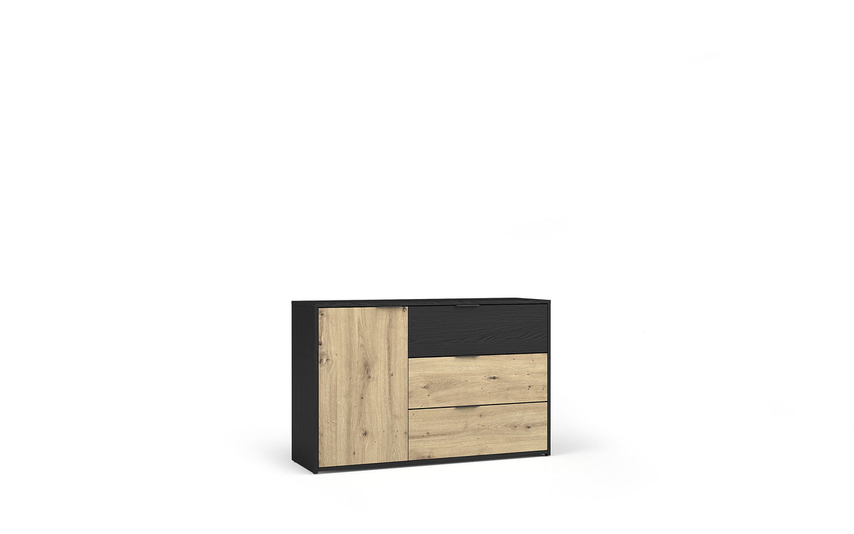 Czarna komoda NERO 125 cm z szufladami i dębem artisan, ujęcie 2