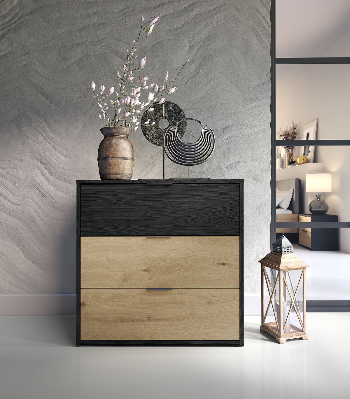 Czarna komoda NERO 80 cm z trzema szufladami