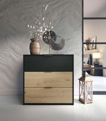 Czarna komoda NERO 80 cm z trzema szufladami
