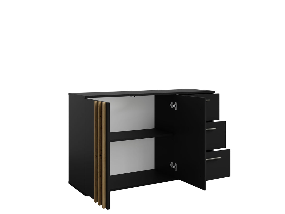 Komoda PURO 120 cm z szufladami, czarna, lamelowy front, ujęcie 2