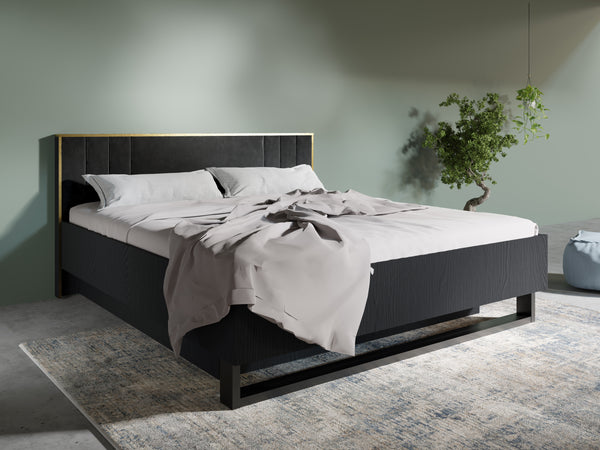 Łóżko AURO II 31 pod materac 160 cm czarne z tapicerowanym zagłówkiem