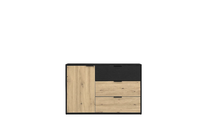 Czarna komoda NERO 125 cm z szufladami i dębem artisan
