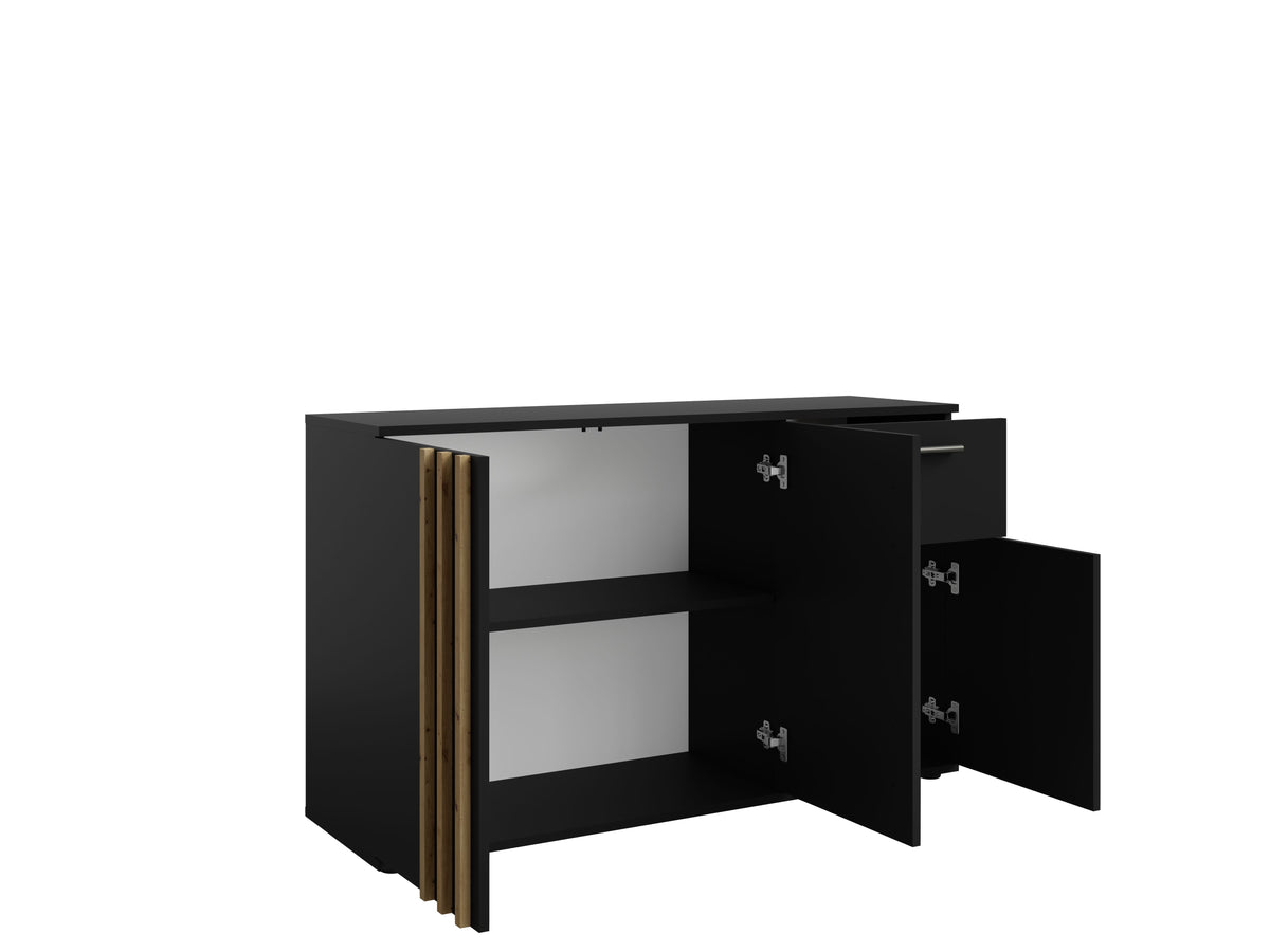 Komoda PURO 120 cm, czarna, lamelowy front, ujęcie 3
