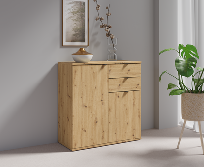 Komoda MODO 80 cm w dekorze dębu artisan, drzwi i 2 ciche szuflady