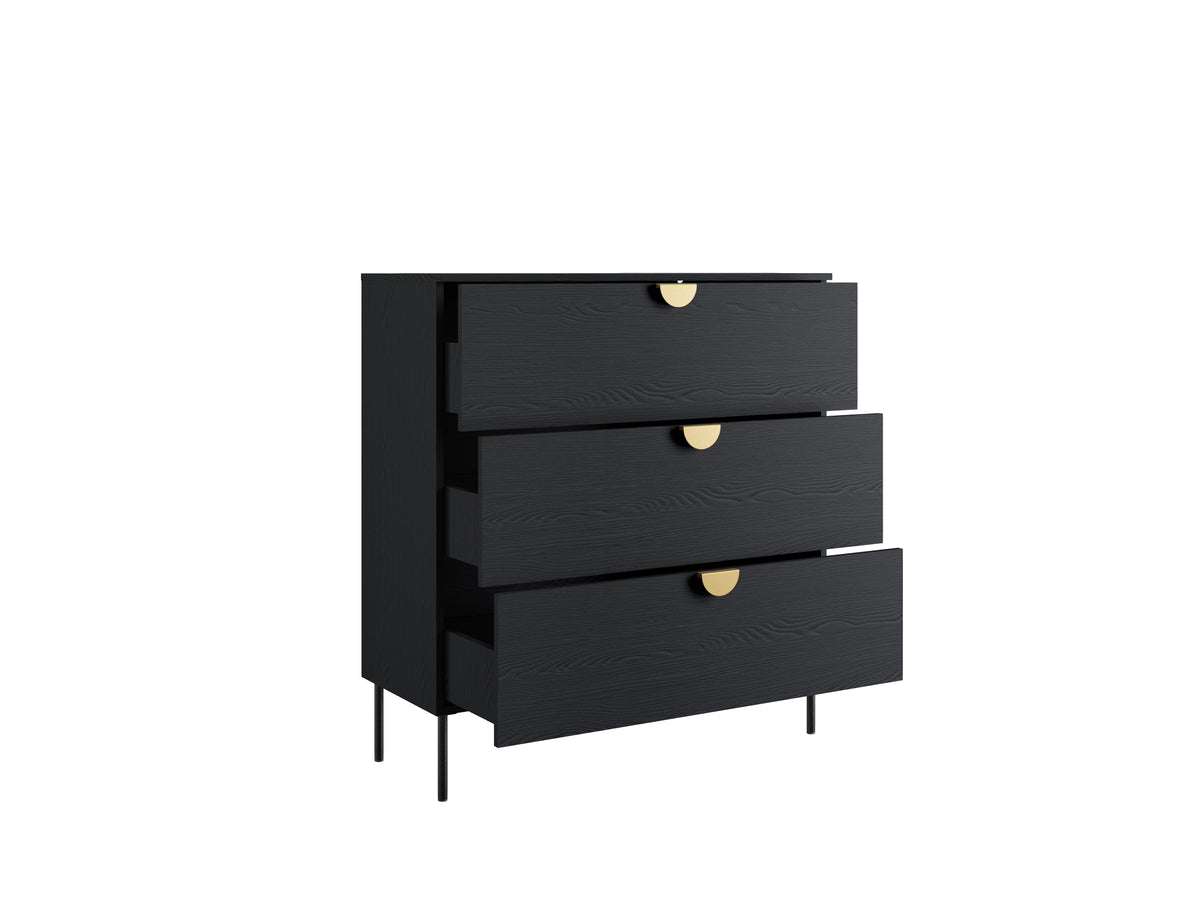 Komoda AURO 100 cm czarna z 3 szufladami