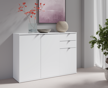 Komoda MODO 120 cm biała, 3 drzwi i 2 ciche szuflady