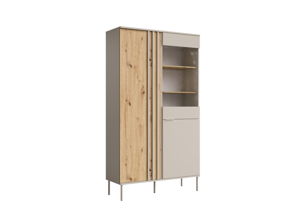 Witryna LATTE 110 cm beżowa z dębem artisan lamelowa