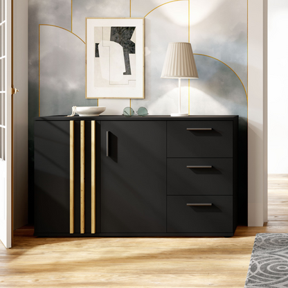 Komoda PURO 120 cm z szufladami, czarna, lamelowy front