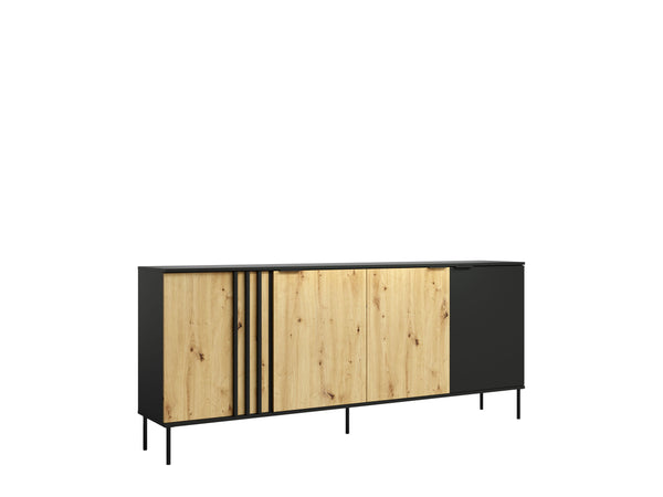 Komoda NOTTE 220 cm czarna z dębem artisan lamelowa, widok 2