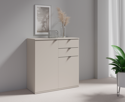 Komoda MODO 80 cm beżowa, drzwi i 2 ciche szuflady