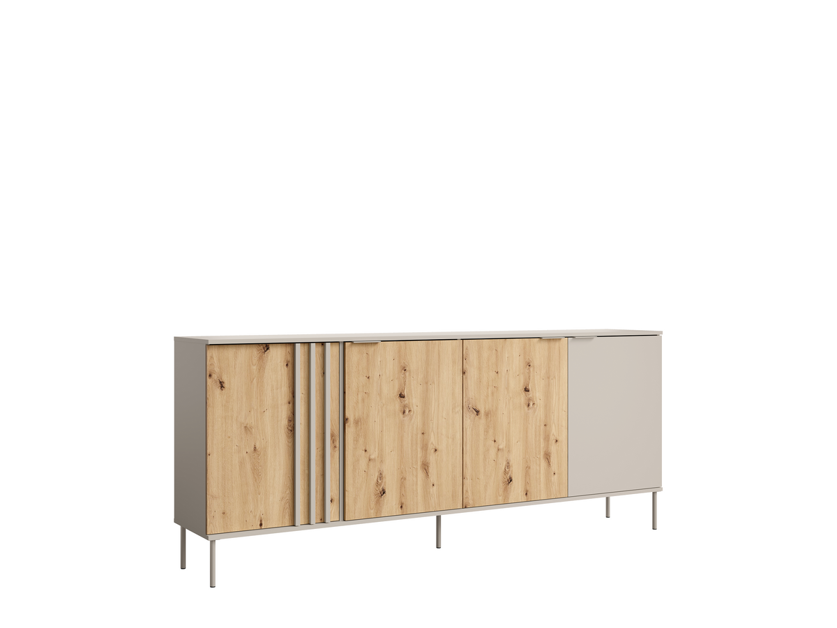 Duża beżowa komoda LATTE 220 cm z lamelowymi frontami