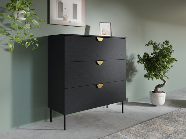 Komoda AURO 100 cm czarna z 3 szufladami