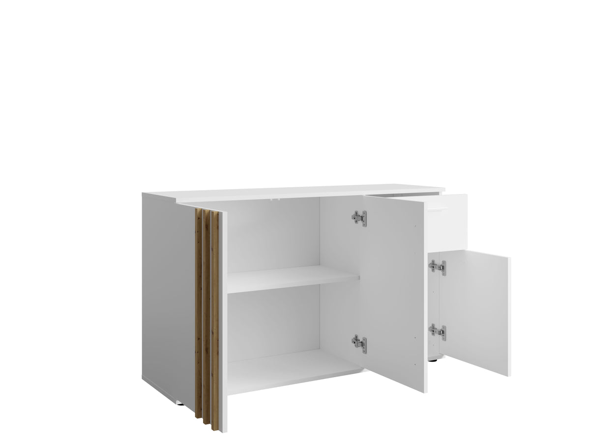 Komoda PURO 120 cm, biała, lamelowy front, ujęcie 3
